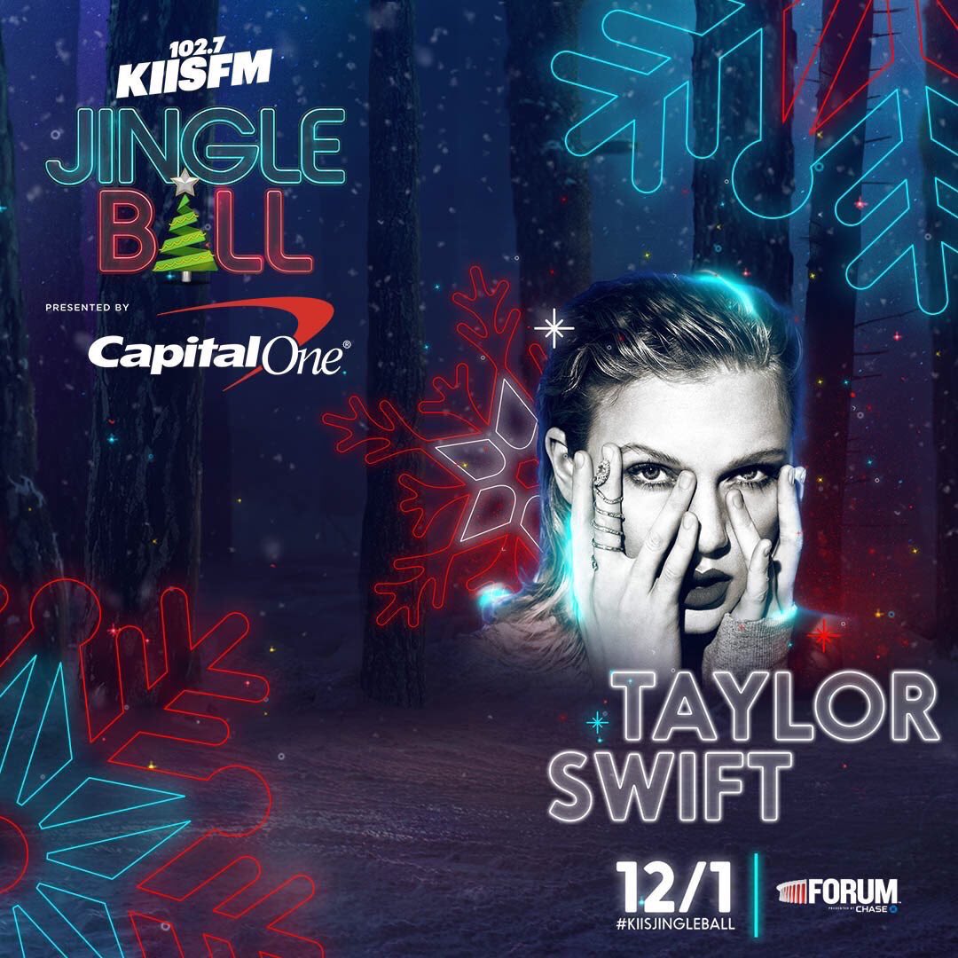 TSwiftNZ's tweet photo. Just 1 day until Taylor takes the stage in LA! Here’s a rundown of her upcoming performances:

🎤 #KIISJingleBall - LA (Dec 1)
🎤 #Poptopia - San Jose (Dec 2)
🎤 #JingleBash- Chicago (Dec 7)
🎤 #Z100JingleBall - NYC (Dec 8)
🎤 #CapitalJBB - London (Dec 10) https://t.co/8BPcF8pgJO