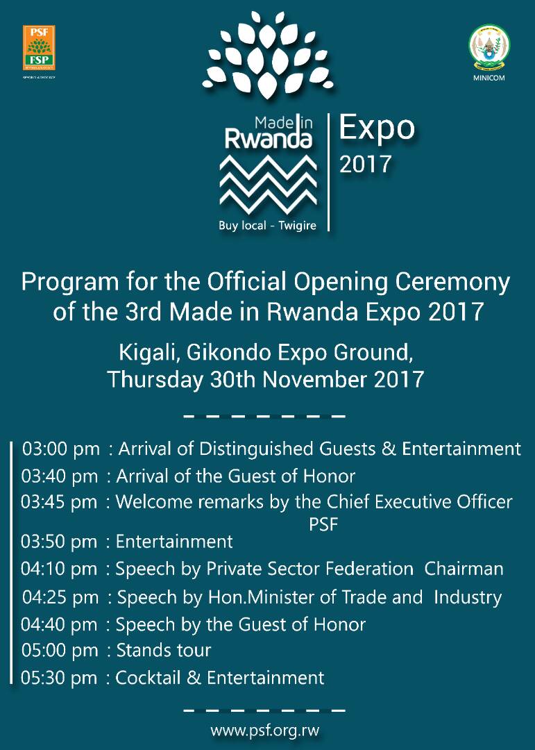 Muzungu4's tweet photo. #MadeInRwExpo17 official opening agenda @PSF_Rwanda https://t.co/Efd0QAR4x1