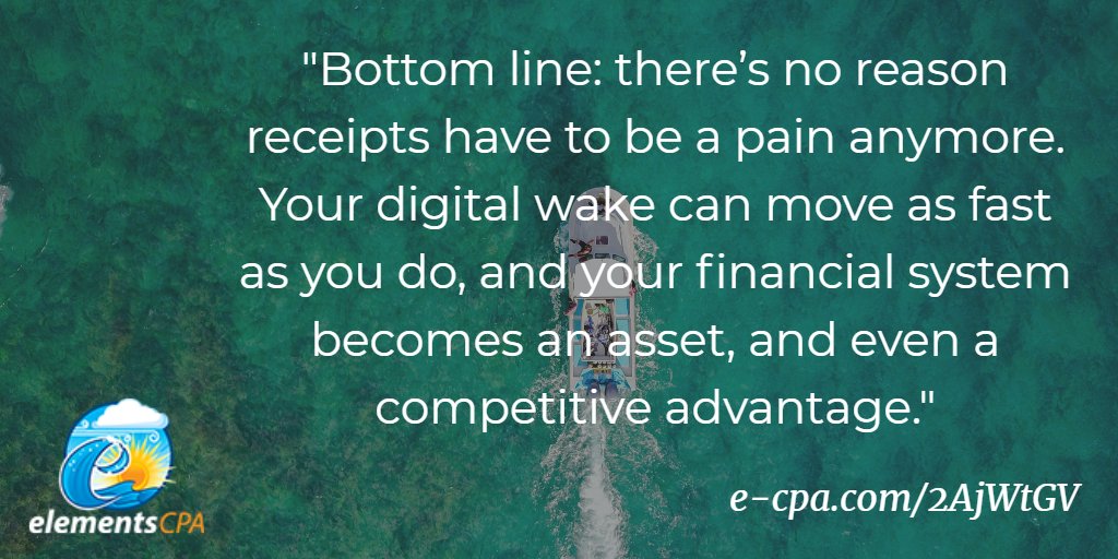 elementscpa's tweet image. Are your business receipts out of control or slowing you down?

Check out our blog post on How to Design &amp;amp; Automate Your Business Receipt Process! e-cpa.com/2AjWtGV

#financialdesign #AutomateYourFinances #entrepreneur