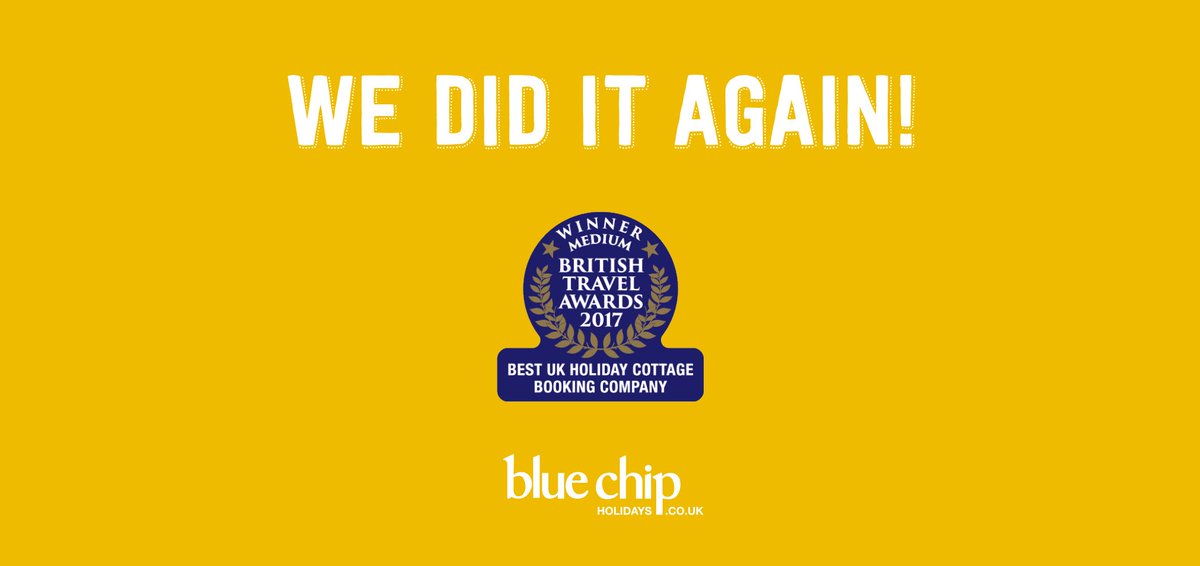 bluechiphols's tweet photo. Thank you SO much to everyone who voted for us in the British Travel Awards, we won the Gold for Best Medium UK Holiday Cottage Booking Company for the second year running! #BTA2017 #sobluechip #gold https://t.co/HtnUgvPOnO
