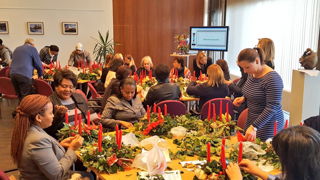 SLOVAKIAinUK's tweet photo. #Christmas preparations underway at @SLOVAKIAinUK . Advent wreath making with Christian Embassy. https://t.co/RI1swGJbi8