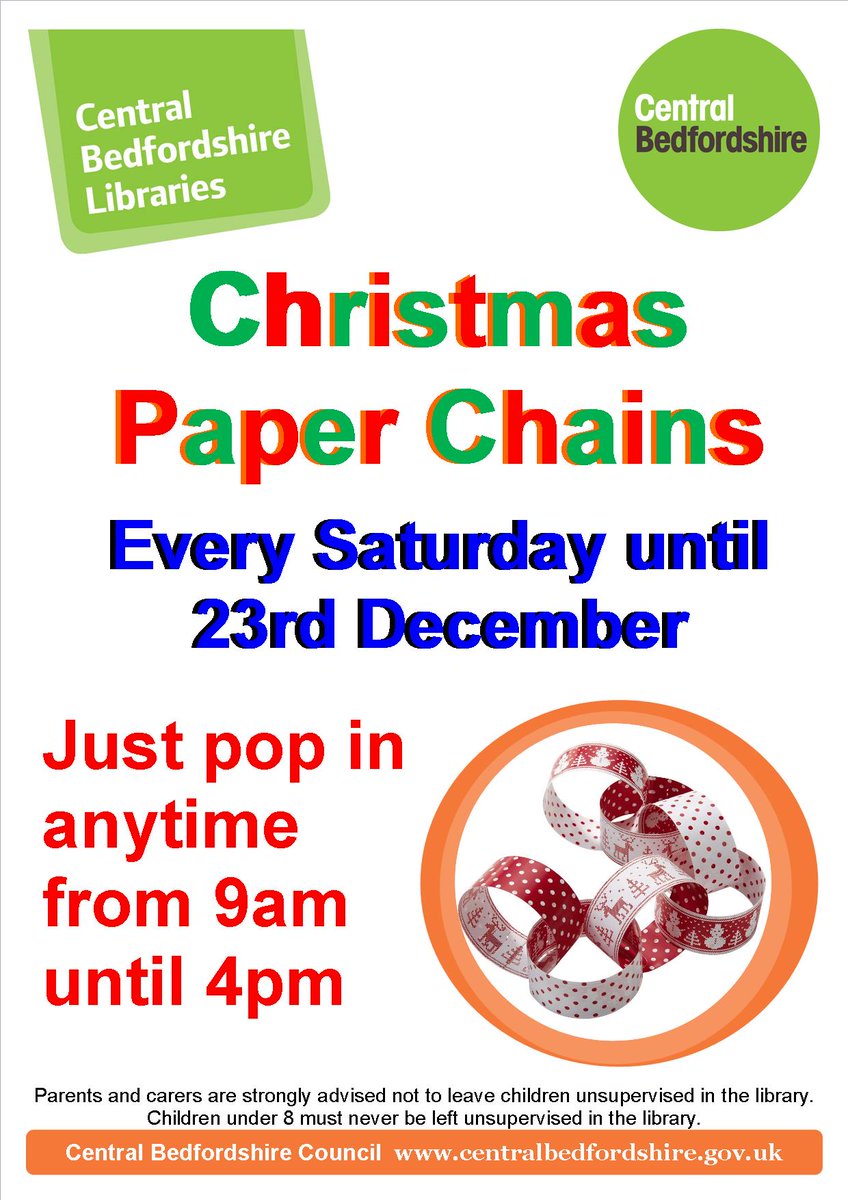 BedsLibraries's tweet photo. Calling all little crafters ~ Barton library would like to have as many beautiful Christmassy paper chains around the library as possible pop in anytime to lend a hand and see your creations up in time for Christmas! ๐#lovelibraries #Bartonlibrary #paperchains #Christmasfun #fun https://t.co/v33hxavCxZ