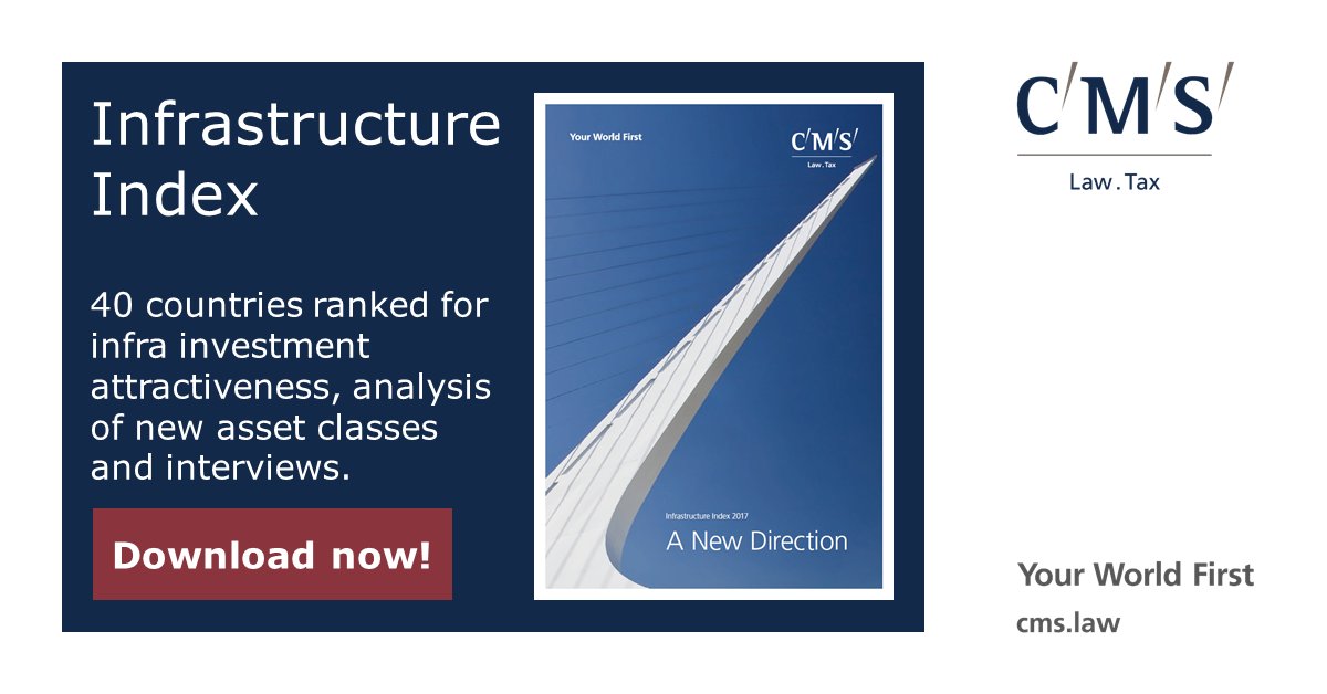 CMS’ Infrastructure Index is out today, ranking 40 countries in order of their infrastructure investment attractiveness and opportunities. Who has knocked the UK off the top spot? Find out here: bit.ly/2jxoKj4 #CMSInfra
