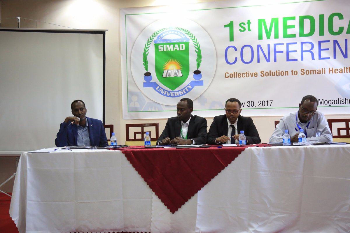 SIMADUniversity's tweet photo. The panel discussion about "Surge In cancer Cases In Somalia" is on course, Dr. Hussein Abshir is chairing the session and participants are asking questions to the panelists.
#MC2017 https://t.co/zCOXyrhBOk