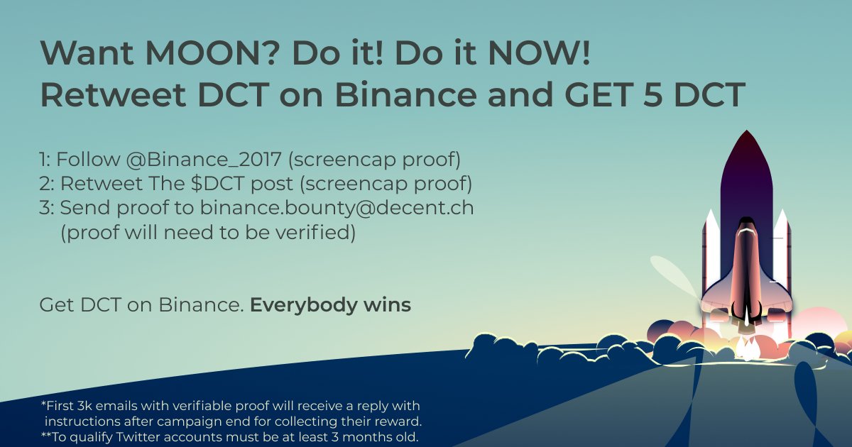 DecentEcosystem's tweet photo. Who will win the #binanceChallenge? The #retweetWar is on. Let’s make sure it’s $DCT. https://t.co/RffXFf63iY