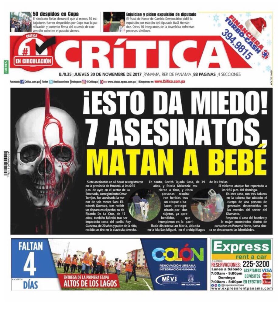 camachocastro's tweet photo. Percepción y Barrios Seguros = MUERTE. Presidente Varela, en serio, PÓNGASE A TRABAJAR. https://t.co/ZjJQDmFfPA
