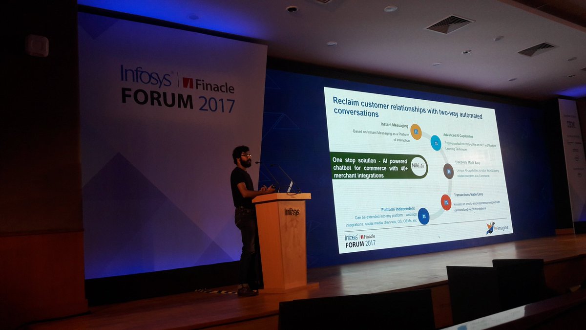 VVVangala's tweet photo. Fintechs Active.ai, Artoo and Niki.ai presenting at #FinacleForum @Finacle @sameersegal https://t.co/muWdADz5zC