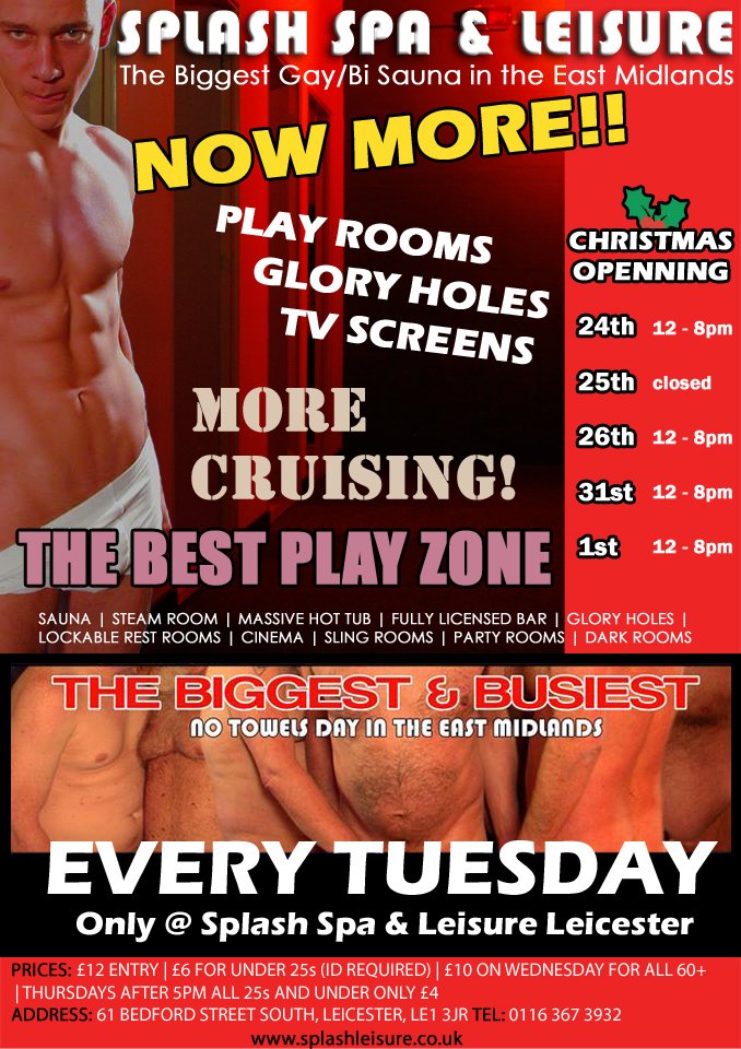 splashleicester's tweet photo. @splashleisure Our December poster, exciting news look out for December QX Mag #TwoPager #leicestergaysauna https://t.co/EBchAYuN3V