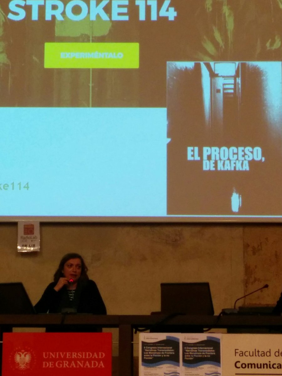 ComparadasUGR's tweet photo. La gran @lectordebarthes habla sobre su experiencia de creación transmedia en torno a la adaptación de El proceso de Kafka en el @Transmedia_UGR  #Transmedia_UGR https://t.co/L3duX1oWP4