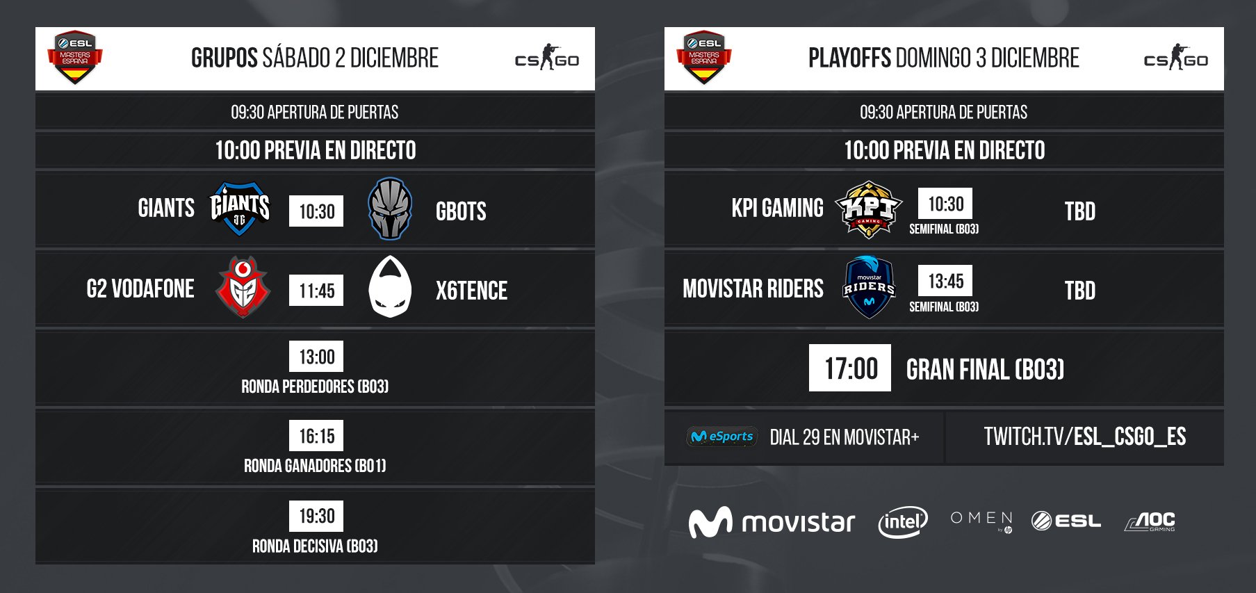 Horarios finales ESL Masters CS:GO
