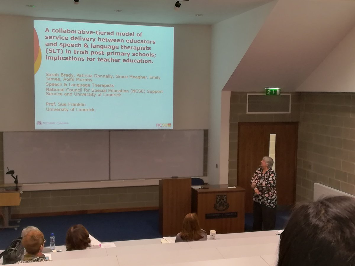 LiamDGuilfoyle's tweet photo. Prof Sue Franklin presenting on various collaborative programmes between Teachers and Speech&Language Therapists. Learning for both is evident. #IrishTed https://t.co/uDN3F3RmJ7
