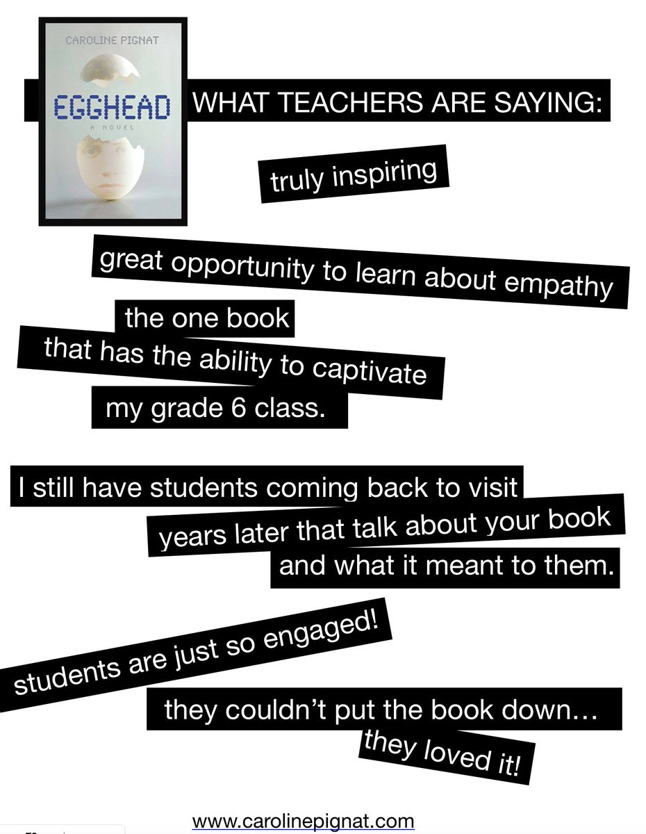 RedDeerPress's tweet photo. What teachers are saying about "Egghead" by @CarolinePignat! See more here: https://t.co/rnIdKNu2GZ #10yearsofEgghead #canlit #ya https://t.co/yiWLwXIZg6