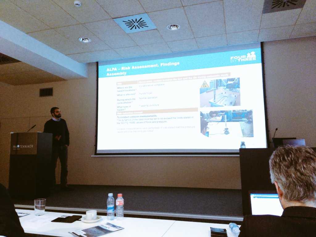 FourByThree_PRJ's tweet photo. The afternoon session starts with presentations about each scenario: Alfa (assembly and deburring), Woll (welding), Premium Aerotec (riveting) and Stodt (machine tending). Different FourByThree hardware and software solutions have been combined to achieve the best solution. https://t.co/4IKP8zHWkF