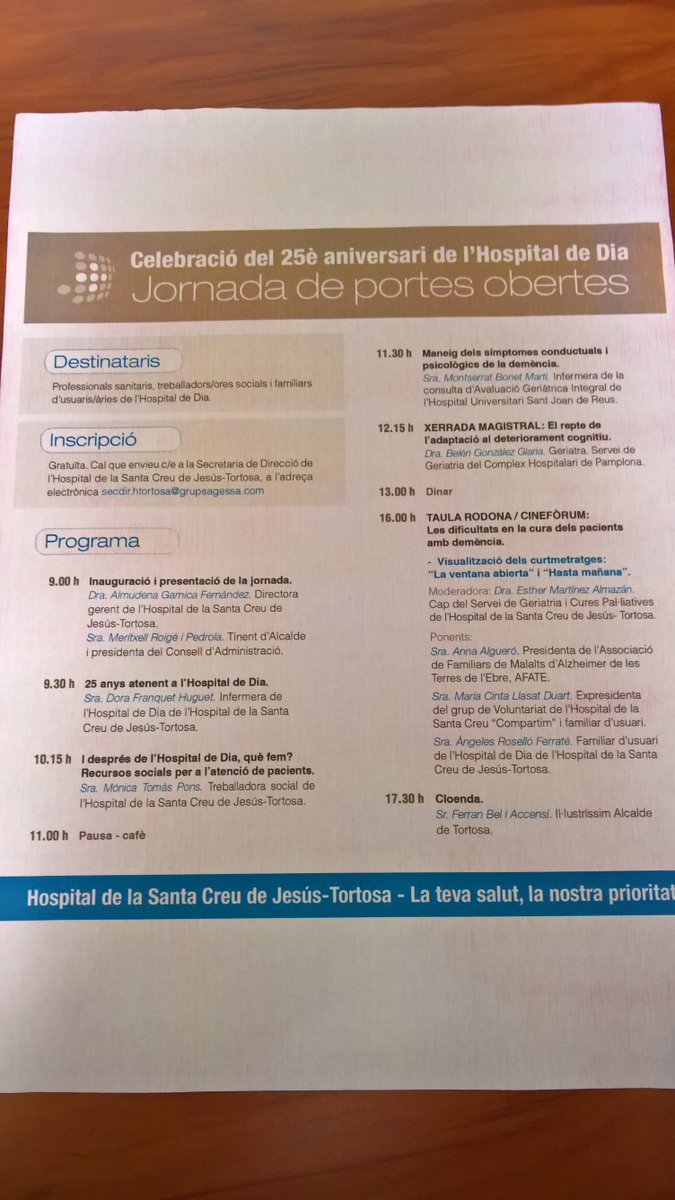meritxellroige's tweet image. Celebrem 25è aniversari hospital de dia d l'Hospital de la Santa Creu d Jesús.Gràcies a l'equip q ho ha fet possible #Tortosa @peterpancha9