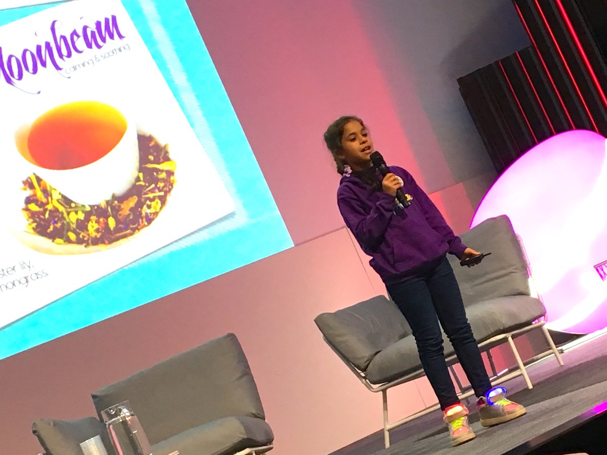 xedu_co's tweet photo. “Why did I start my own company? To earn money of course! But also to help others”, says 8-year old tea company CEO Shailaja from Kuala Lumpur. #girlpower #toothlessceo #bloomtea #XcitED We’re in 💜!! https://t.co/3wxqIsiAup