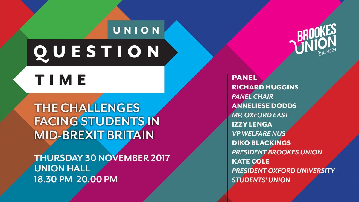 BrookesUnion's tweet photo. We're really looking forward to welcoming our speakers tonight for Union Question Time @AnnelieseDodds, @OxfordSU_Pres, @BUpresident and @izzyjengalenga https://t.co/W0i93aSjrt