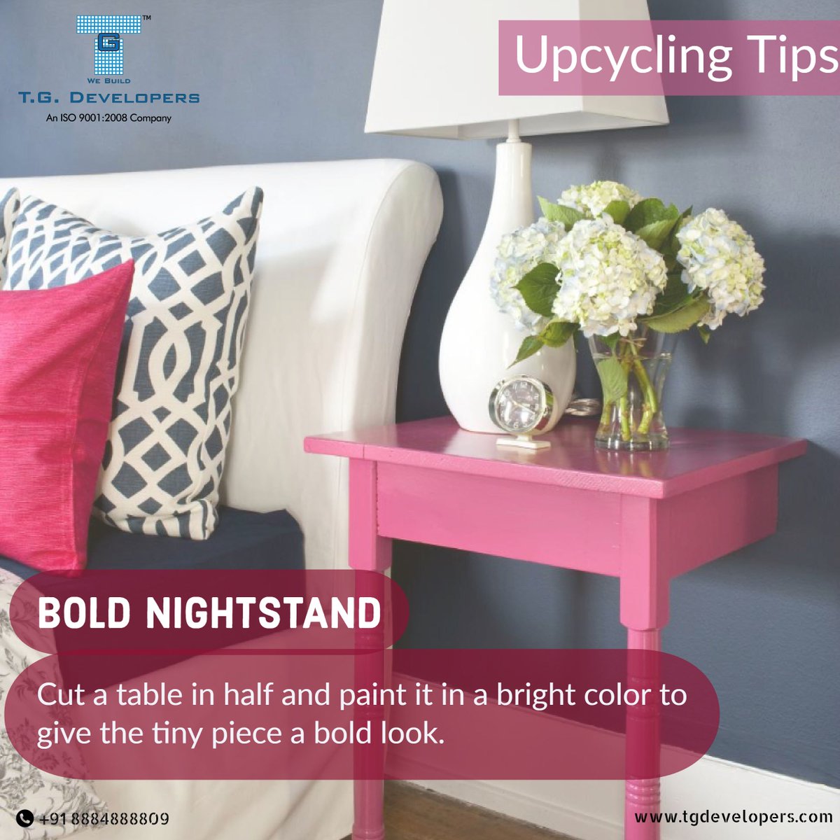 TGDeveloper_'s tweet photo. Cut an old table into half, paint it in bold colors and use it as a cool nightstand. #UpCycling at its best! #realestate #Upcycled #TGDevelopers https://t.co/Z9D5EGzTth