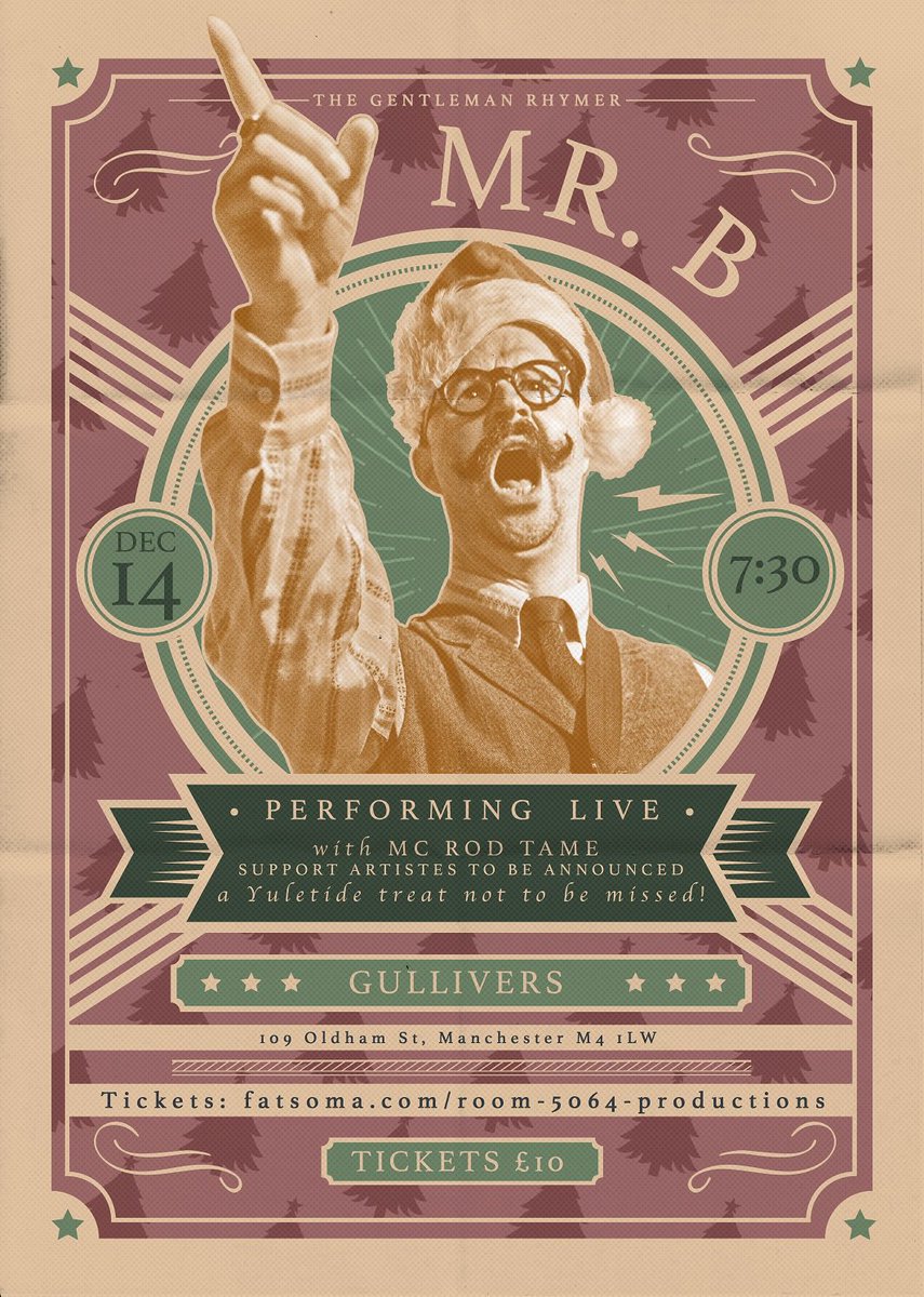 5064Productions's tweet photo. Soooooo looking forward to Mr. B @gentlemanrhymer 's new #chapstep tracks and long player. You can experience this new #chapstep volume @GulliversNQ #Manchester on December 14th. It's rather good! Listen at https://t.co/SI0nzHGHTi Purchase £10 tickets https://t.co/FcMJJ9AMtF https://t.co/6KdjOVwsde