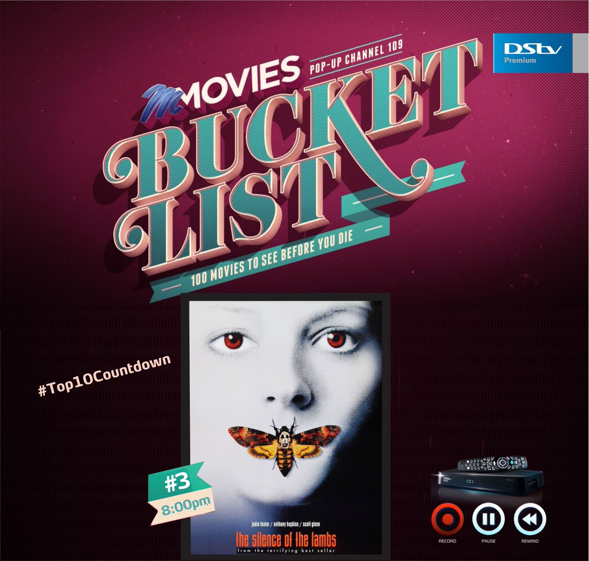 DStvNg's tweet photo. TV lovers, the countdown continues on #MMBucketList Top 10 movies! Today we have number 3 showing right now on DStv ch 109.
It's the first horror-thriller to win an Academy award!
Tune to ch 109 right now to watch The Silence of Lambs https://t.co/7N2Y9mjGMd