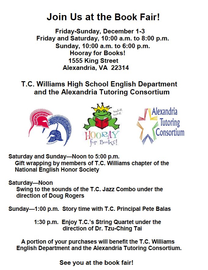 ACPSk12's tweet photo. Books are great gifts! Come support @TCWTitans English department and those performing. Dec 1-3 at @HFBooks. We would love to see you there! https://t.co/oKEjTDmQJP