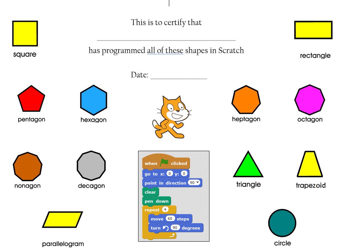 Ts here is a #scratch certificate for students to #code as many shapes as they can. Great for all #coding levels #Ontariocodes #csforall #ldcsb