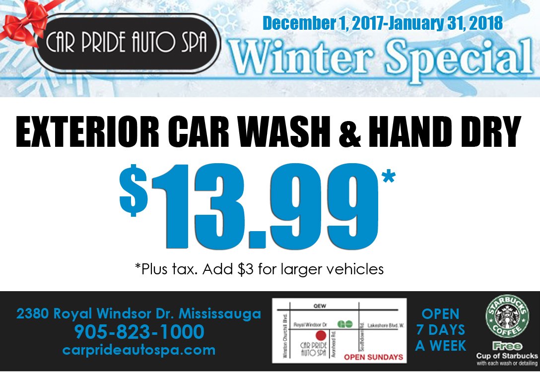 CarPride's tweet photo. @OAKV_DealFinder Our BIG #winter #promotion starts tomorrow ... great #savings at Car Pride AUTO SPA Share the news!
#carwash #handdry #discount #deal #save #mississauga #oakville #milton #halton #portcredit #streetsville #meadowvale #clarkson https://t.co/dNgjPGqKkd