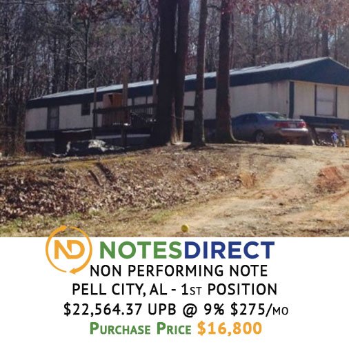 NotesDirect's tweet image. NON-PERFORMING 1st NOTE FOR SALE - Pell City, Alabama
Purchase Price $16,800 - $59,000 BPO, March 2015
$22,564.37 UPB @ 9% $275/mo
notesdirect.com
#NoteInvesting #SDIra #NotesForSale #NonPerformingNote