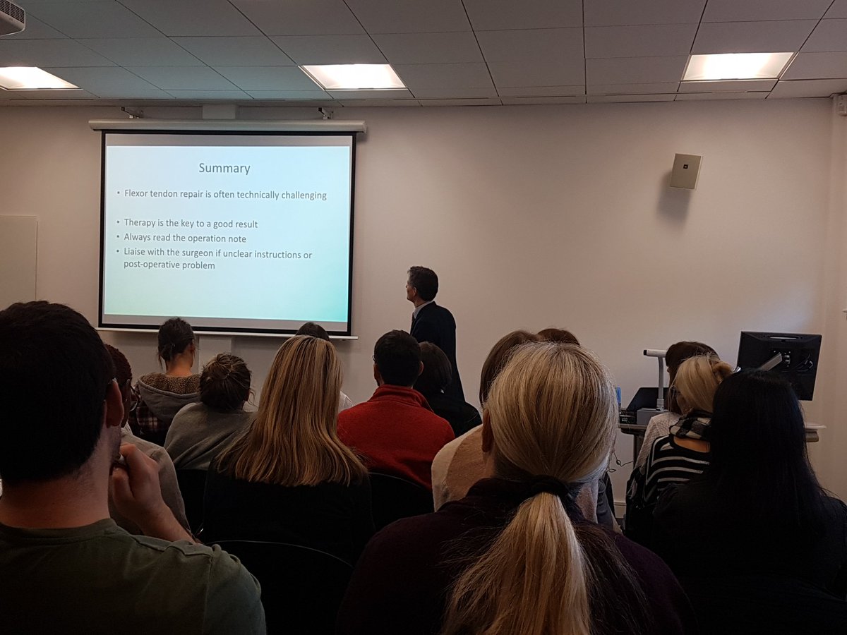 Pulvertafthands's tweet photo. Amazing teaching this morning on fractures, soft tissues, flexors and extensors....now onto an afternoon of practical workshops. Thanks to our sponsors @AllardUSA @Jobskinlimited @manosplint @Beagletalk https://t.co/WO5oJuyCm8