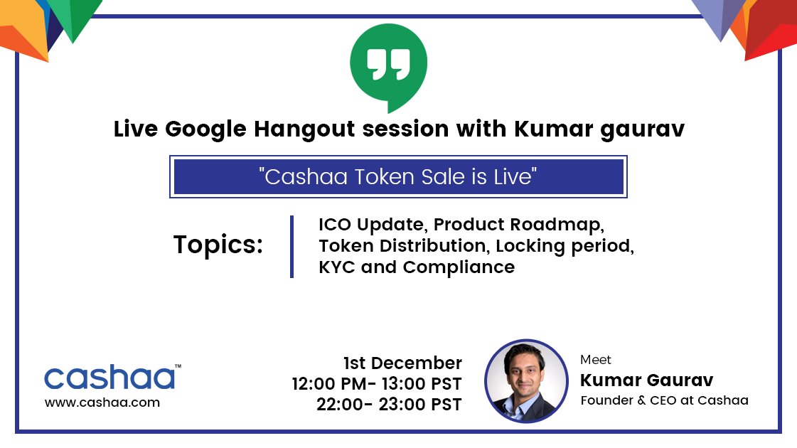 yourCashaa's tweet photo. Join @KgauravITC tomorrow addressing all relevant topics around our #token sale, 1 December, Google Hangout: https://t.co/mkpnXKdjw2 Last days approaching - get your #CAS now until 5 December! @Auxesisgroup @BlockchainLabIN @Auxledger https://t.co/GuuFDeZkCj