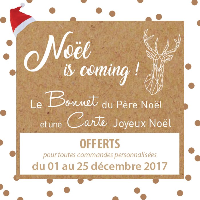 Noël approche! Nous vous avons concocté des surprises ✨ Pour toutes commandes personnalisées du 01 décembre au 25 décembre 2017, un bonnet de Père Noël et une carte offerts #Noel2017 #Cadeau #gift