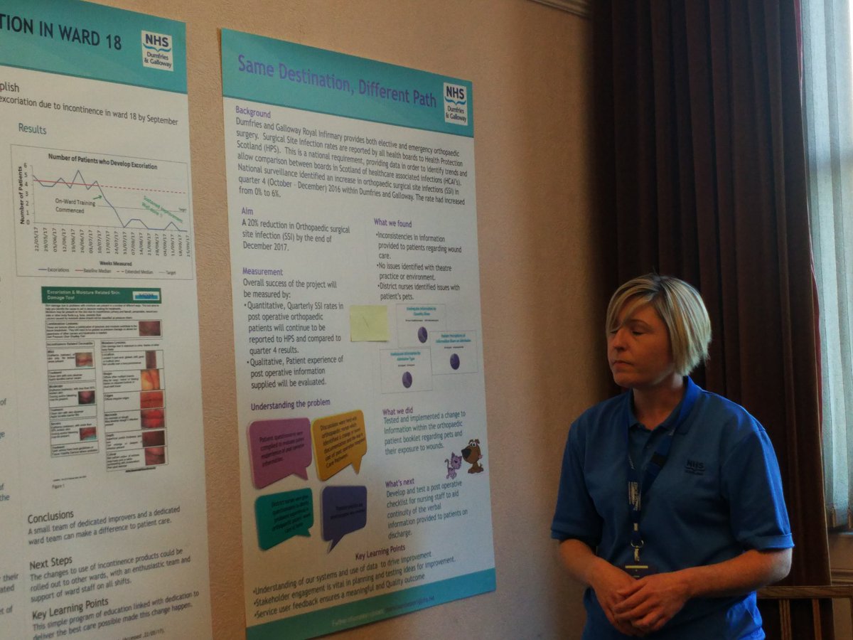 DG_Improvers's tweet photo. #dgsis Charlene presents her improvement project in poster form at Cohort 2 celebration event. A cohort with much to celebrate https://t.co/4UhPbqcGK7