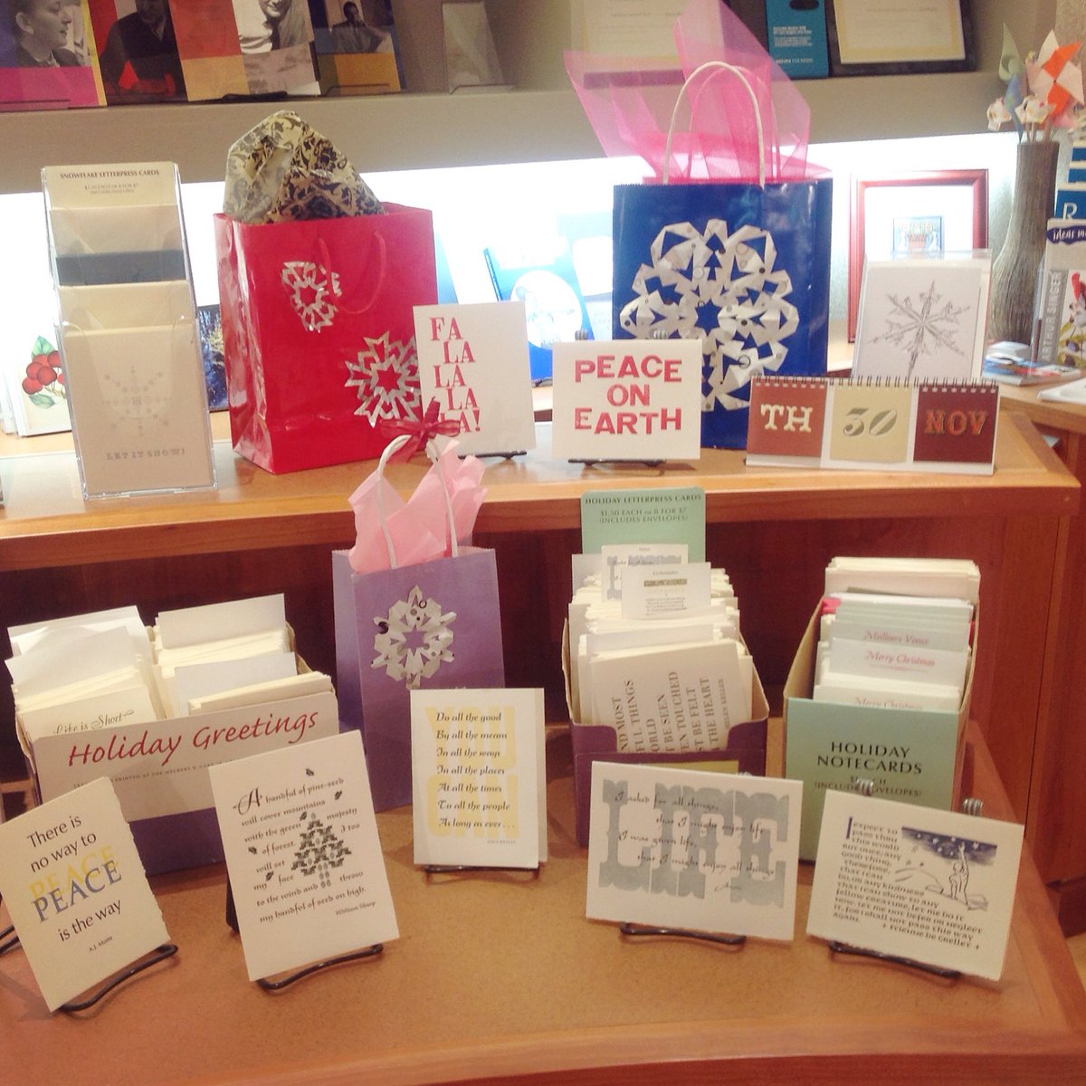 RITPress's tweet photo. Holiday cards are out on our sales counter! Stop by the second floor of the Wallace Center to browse our unique offerings. ❄️❄️❄️
.
#holidaycards #letterpress #carycollection #ritpress #falalalala https://t.co/twuZZQwE6F