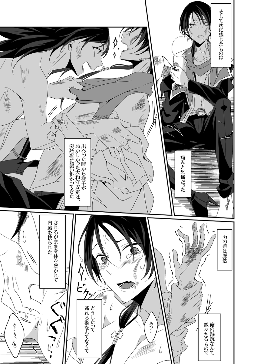 12/10閃華年納新刊(予定)部数アンケの為に本文サンプル失礼致します
R18/極安清/22P(予定)※強姦・暴力・破壊描写有
戦場でLv.1の加州清光がドロップする度に戦闘での破壊衝動のままに犯して壊してしまい、激しい自己嫌悪に苛まれる極安定のお話(破壊される清光視点)です。リプ欄にアンケ付けます 