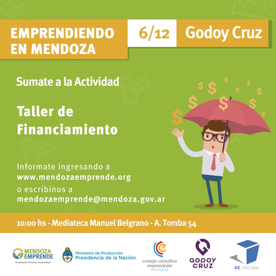 MuniGodoyCruz's tweet photo. ¿Sos emprendedor/a o te interesa serlo? La Incubadora de Godoy Cruz te ofrece realizar un Taller de Financiamiento https://t.co/ctNKemSypE https://t.co/oyVcvbAiNQ