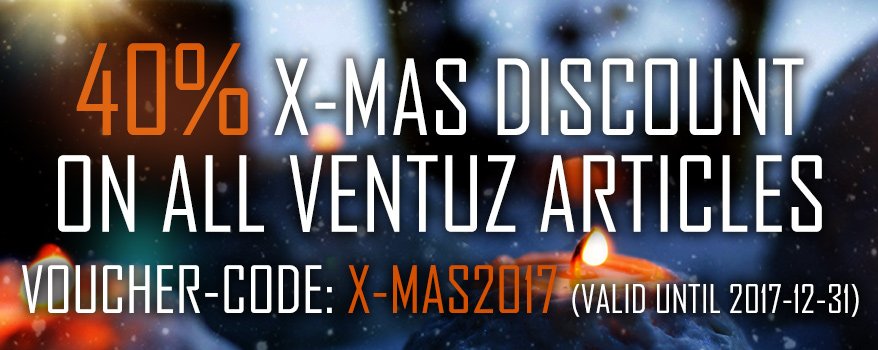 VentuzTech's tweet photo. Black Friday is over but Christmas is coming. Use the voucher code X-MAS2017 to receive a 40% discount on all products in the Ventuz Store . This offer is valid until December 31th, 2017 https://t.co/nDi1ua1C7k
#Ventuz #GlareTechnologies #stereolize #xmas https://t.co/YT99S3CcGK