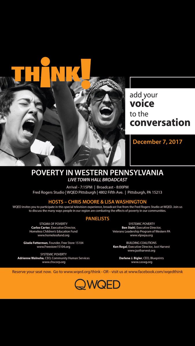 ctcforce's tweet photo. Join our live broadcast on December 7th @ WQED! What do you THINK about Poverty? Join the conversation! https://t.co/6BJiQyYXE9