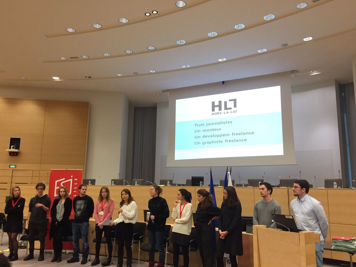 ESJLille's tweet photo. Hors-la-loi, une série de podcasts, le #Serial français en partenariat avec une radio, avec un site associé, c'est le 10e projet pitché à la finale #MedialabESJ https://t.co/7q3r8OfMYL