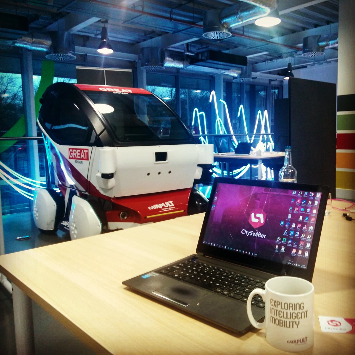 CitySwift's tweet photo. Great to officially start the #IMAccelerator with @WayraUK and @TSCatapult this week, we're excited for what will be achieved... Plus there's a driverless car in the office! https://t.co/6kvhcv0jG0