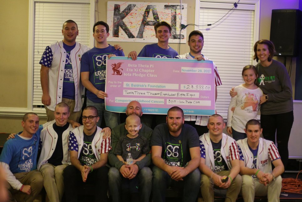 The men <a href="/beta_highpoint/">Beta Theta Pi - HPU</a> are losing their hair for a good cause, celebrating their work for <a href="/StBaldricks/">St. Baldrick's Foundation</a> with fresh buzz cuts and a $23,888 check to fight childhood cancer!