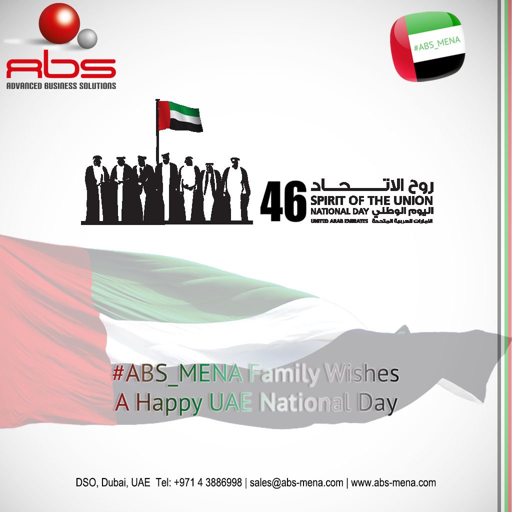 ABSMENA's tweet photo. ABS MENA family wishes you a happy 46 UAE National Day
#ABS_MENA
#UAE_National_Day ๐ฆ๐ช
#NationalDay46 https://t.co/01RKNYDvPL