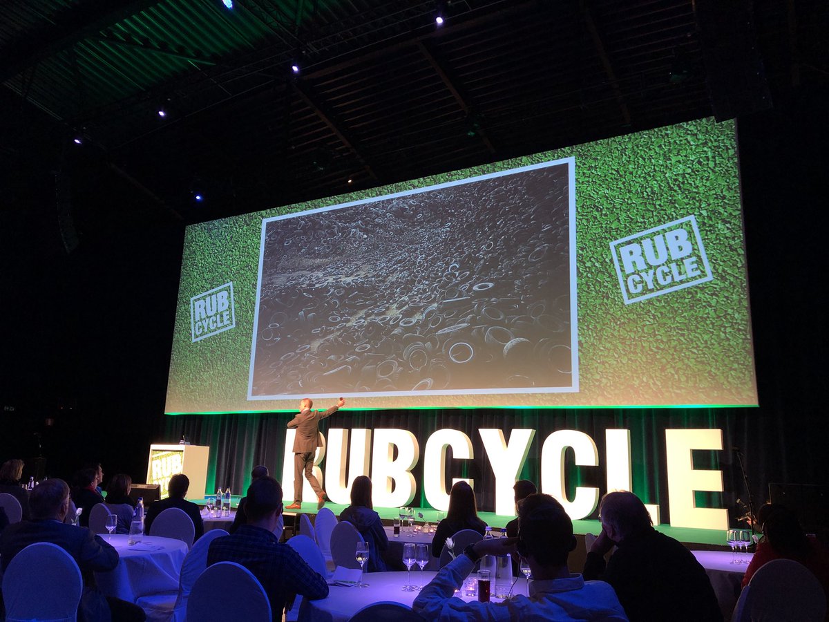 Recytyre's tweet photo. Finally... The first picture of tyres in this conference. We warned you 😂 #Rubcycle https://t.co/YdRsP5nWF1