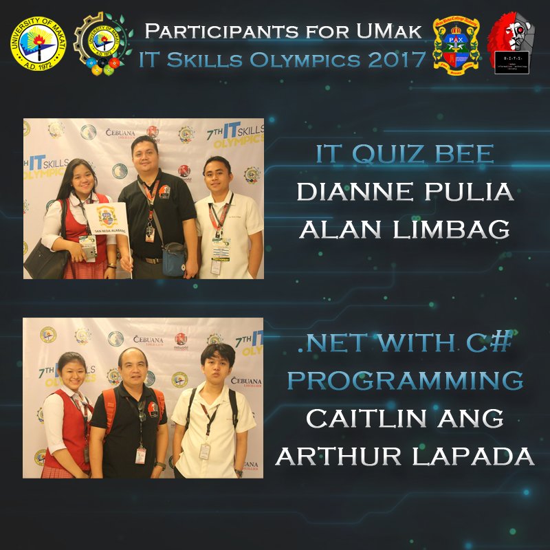 SBCABITS's tweet photo. The Bedan Information Technology Society - SBCA representatives in the UMak I.T. Skills Olympics 2017 last November 29, 2017 https://t.co/do4BESnWHT