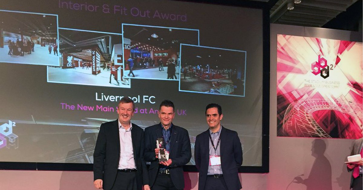 KSS_Group's tweet photo. Read more on our award win @stadiumbusiness for best ‘Interior &amp; Fit Out’ at @LFC’s Main Stand #TDA17 #TDS17 https://t.co/eTBJg5ksSM https://t.co/o0KUFwMmst