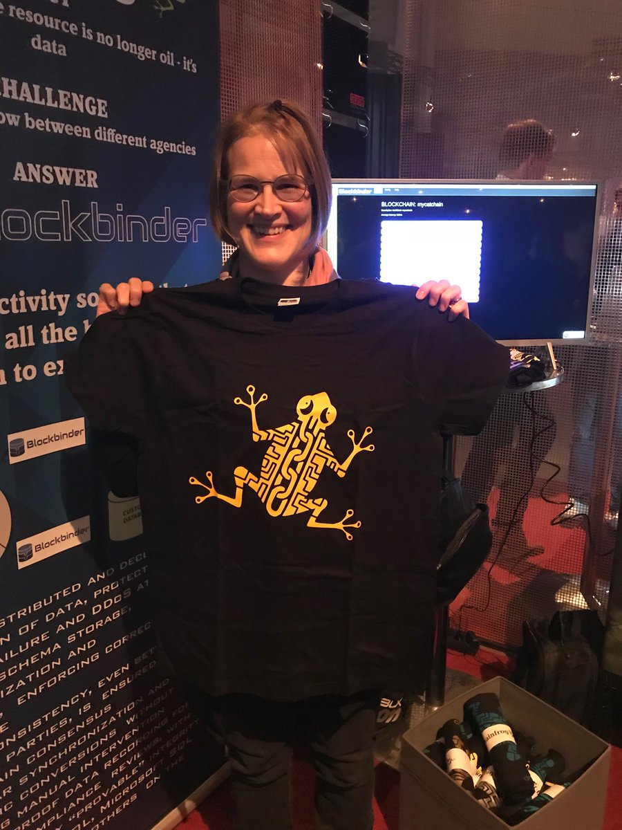 _chainfrog_'s tweet photo. Thanks for visiting us Maija, we hope you enjoyed our #blockchain discussion! #portyr #slush17 #gdpr #blockbinder https://t.co/njnHiXa6vi