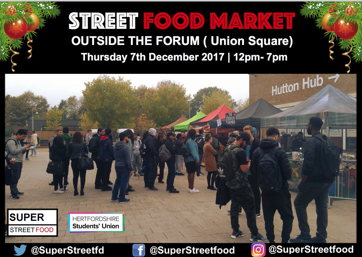 We are back at  <a href="/UniofHerts/">University of Hertfordshire</a> celebrating #Xmas with @hertssu in Union Square outside the <a href="/theforumherts/">Forum Hertfordshire</a>. #StreetFood #ChristmasMarket #HungryHerts #GoHerts #Foodies Yum!