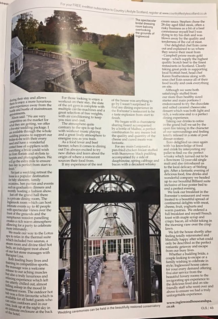 Inglewood_House's tweet photo. Thank-you to Country Lifestyle Scotland for their lovely review of @Inglewood_House in the winter edition of their magazine!

We're so happy that you enjoyed your stay and look forward to seeing you again soon https://t.co/cQMVAbHlRC