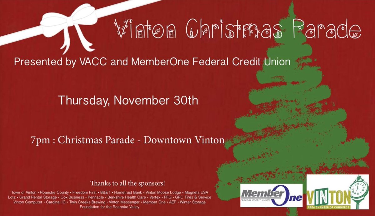 EastRoanokeLL's tweet photo. TODAY at 7 pm don't miss the Vinton Christmas Parade in Downtown Vinton, Virginia. #SupportLocal #Vinton #VintonVA #Roanoke #RoanokeVA #RKE #Noke #Bonsack #BonsackVA #SWVA #Virginia #VA #ChristmasParade #Christmas #Parade #Santa #SantaClaus https://t.co/rN7KNJ81I2