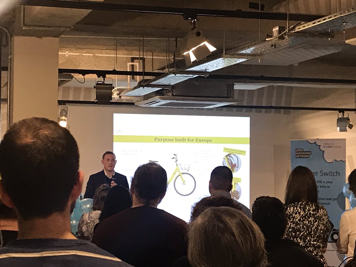 CleanAirArchway's tweet photo. Great presentation from @ofo_bicycleUK at the @ZENCityfringe event this evening. Fantastic to see so many people in here with a genuine interest in improving #AirQuality https://t.co/uExWY9hoAA