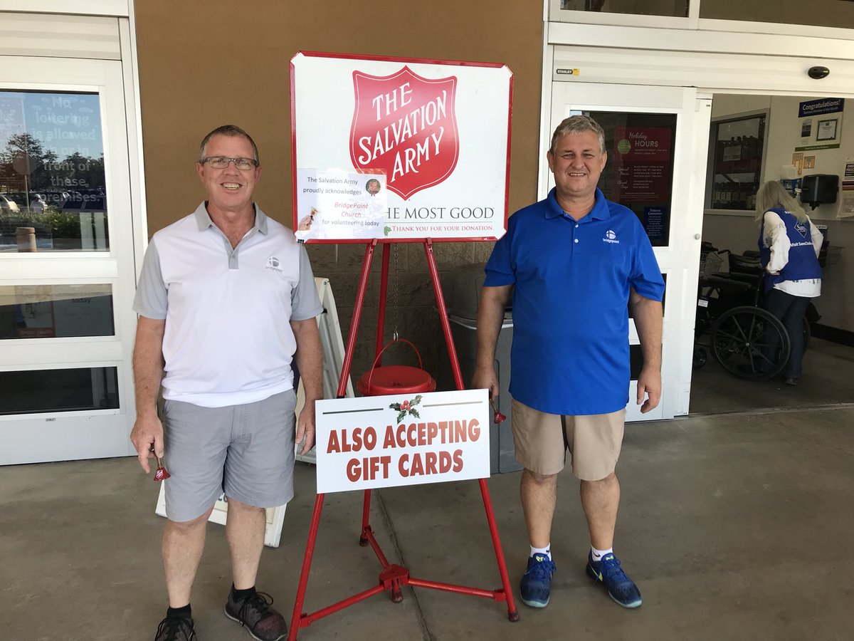 dwhipple's tweet photo. Stop and say “hello” to these guys at Publix and Sam’s on 34th Street! Bring something to drop in the Kettle! #bpredkettle #bridgepointfl #thesalvationarmy #redkettle https://t.co/0wicQvgKuu